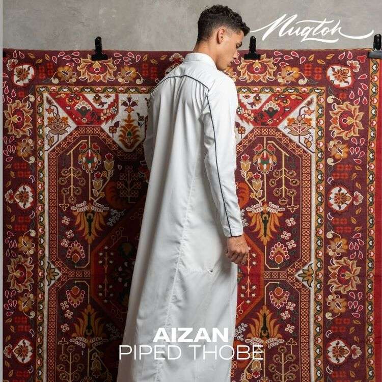 NUQTOH x ABYAD | AIZAN Thobe | Gamis Pria Premium dengan Slim Silhouette & Signature Piping & UV Protection - Image 24