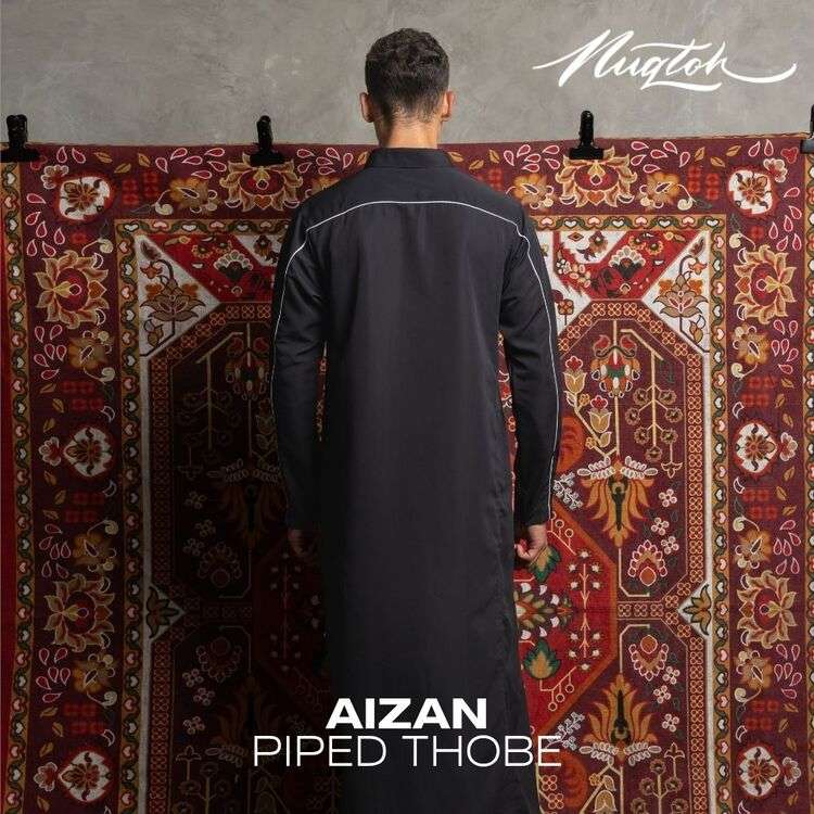 NUQTOH x ABYAD | AIZAN Thobe | Gamis Pria Premium dengan Slim Silhouette & Signature Piping & UV Protection - Image 15