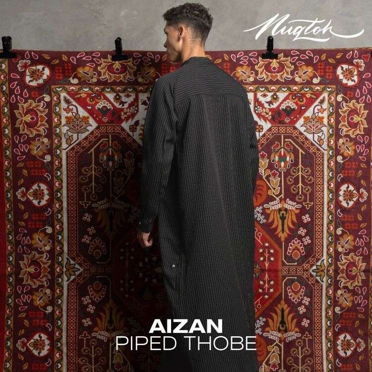 NUQTOH x ABYAD | AIZAN Thobe | Gamis Pria Premium dengan Slim Silhouette & Signature Piping & UV Protection - Image 18
