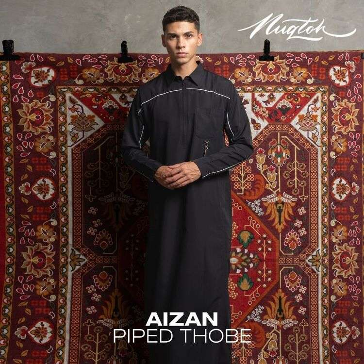 NUQTOH x ABYAD | AIZAN Thobe | Gamis Pria Premium dengan Slim Silhouette & Signature Piping & UV Protection
