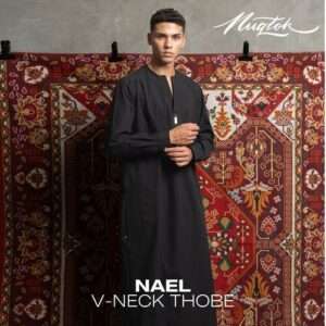 NUQTOH x ABYAD | NAEL Thobe | Modern Utility V-Neck Thobe with UV Protection & Easy Wudhu System