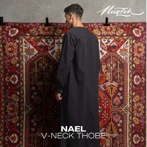 NUQTOH x ABYAD | NAEL Thobe | Modern Utility V-Neck Thobe with UV Protection & Easy Wudhu System - Image 4