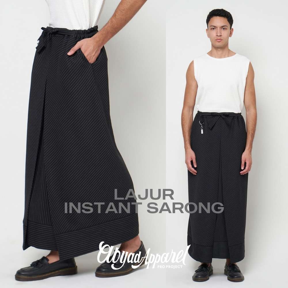 NUQTOH x ABYAD | LAJUR Sarong | Modern Directional Pinstripe Sarong | Sarung Instant Pria Modern Motif Garis dengan Potongan Panel Berarah